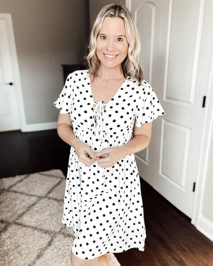 Women's Summer Ditsy Floral Print Smocked Midi Dress with Square Neck and Short Puff Sleeves