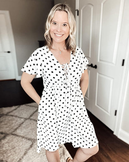 Women's Summer Ditsy Floral Print Smocked Midi Dress with Square Neck and Short Puff Sleeves